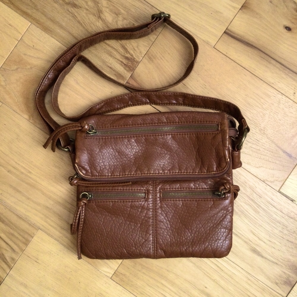 Brown Faux Leather Crossbody Bag